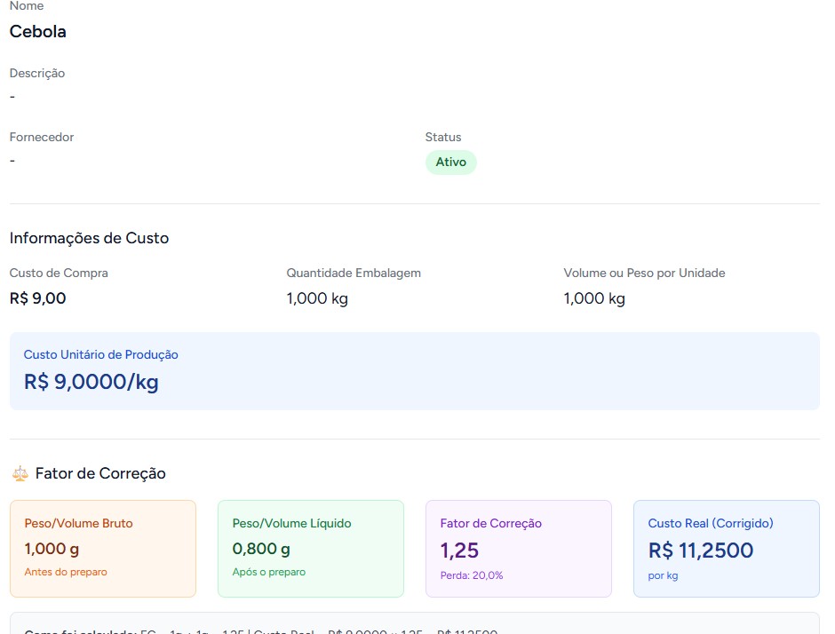 Fator de correção de insumos